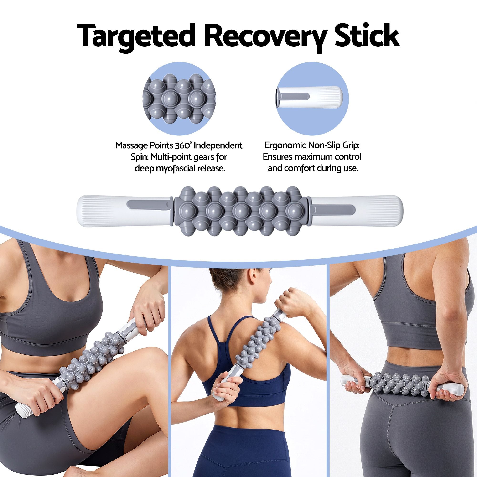 Everfit Foam Roller Set 3-in-1 with Targeted Recovery Muscle Roller Stick & Deep Tissue Massage Ball, Heavy FR-3IN1-GY