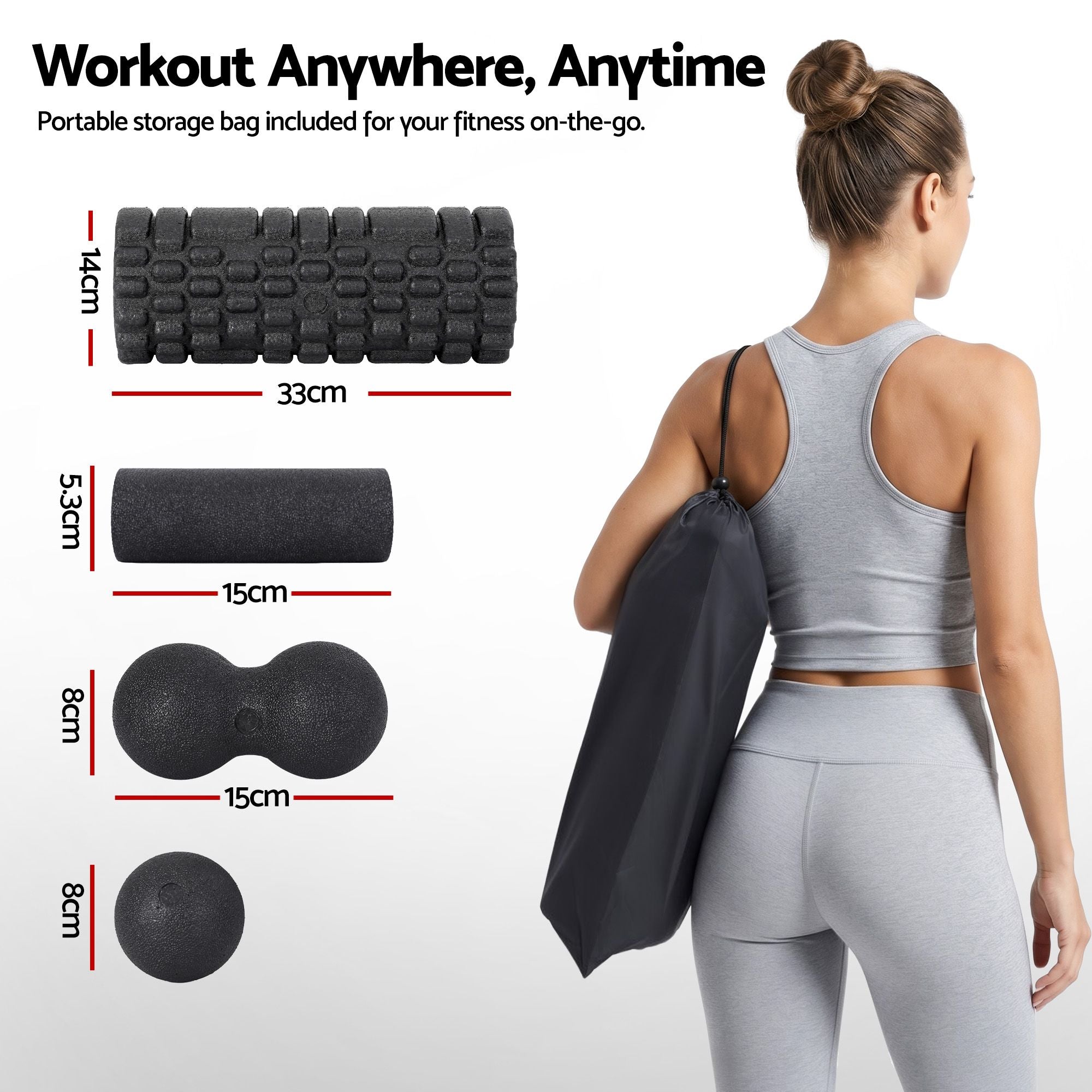 Everfit Foam Roller Set 4 in 1 Grid High Density Massager for Deep Tissue Trigger Point Myofascial Release FR-4IN1-BK