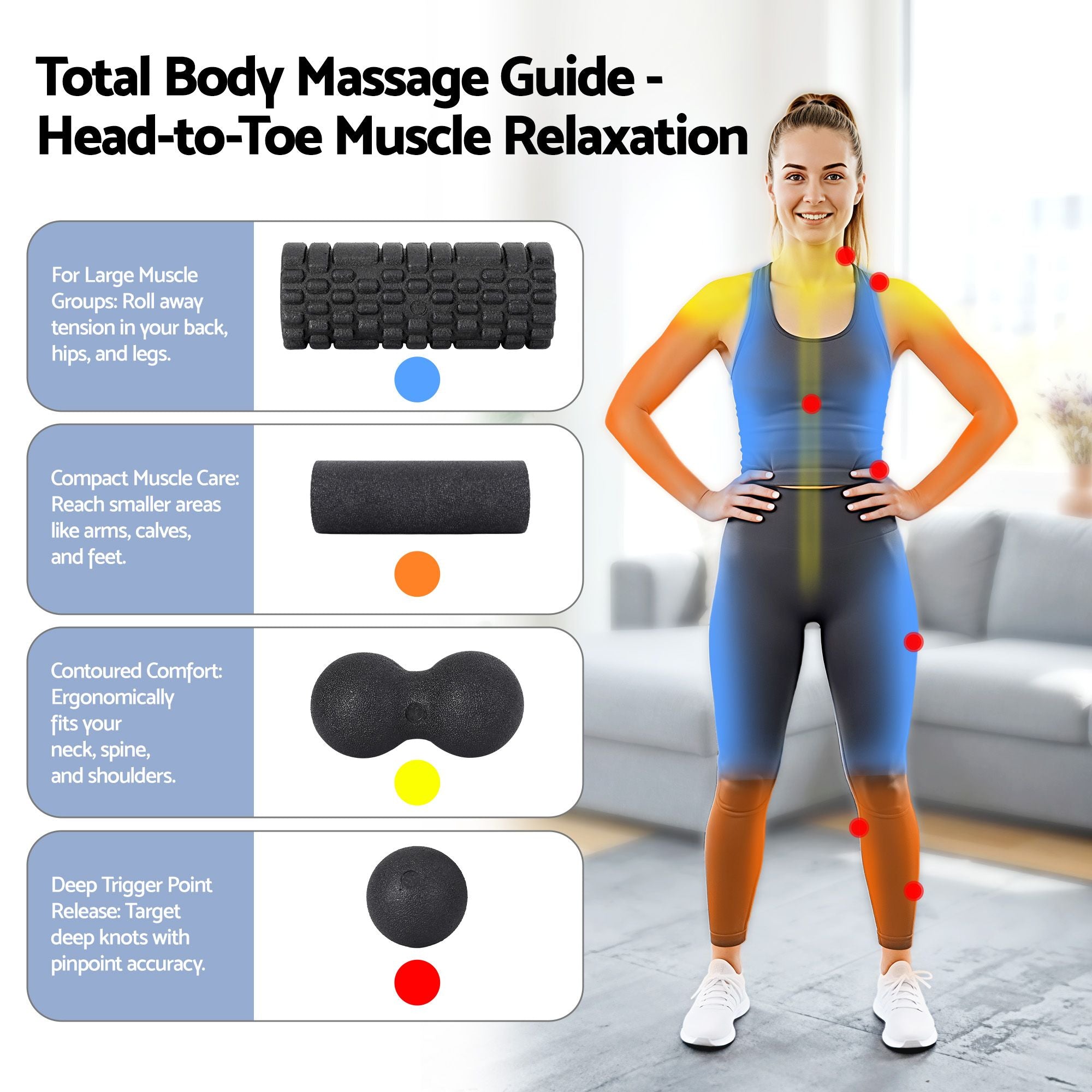 Everfit Foam Roller Set 4 in 1 Grid High Density Massager for Deep Tissue Trigger Point Myofascial Release FR-4IN1-BK