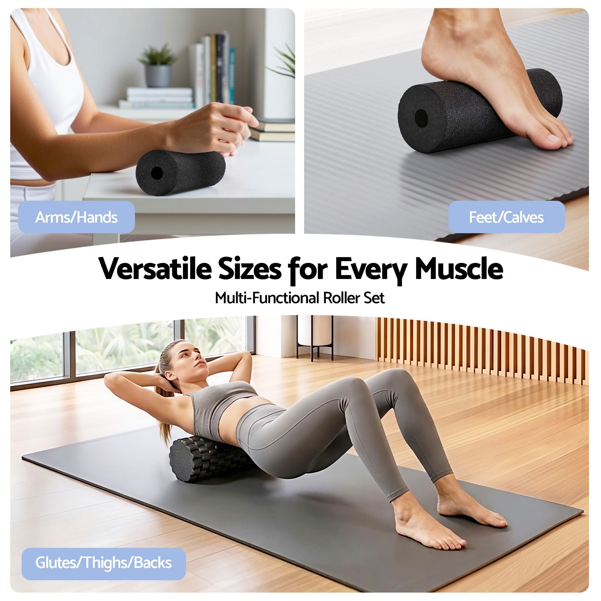 Everfit Foam Roller Set 4 in 1 Grid High Density Massager for Deep Tissue Trigger Point Myofascial Release FR-4IN1-BK