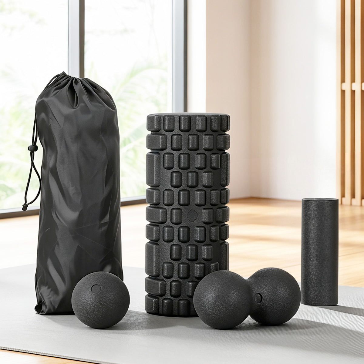 Everfit Foam Roller Set 4 in 1 Grid High Density Massager for Deep Tissue Trigger Point Myofascial Release FR-4IN1-BK