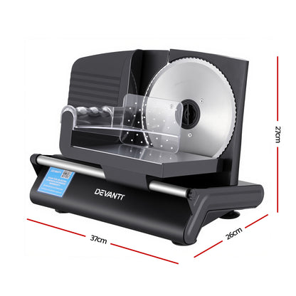 Devanti Meat Slicer Bread Vegetable, 200W Power 0-15mm Adjustable Easy Clean Stable Stainless Steel Blade FS-190-20A-BK