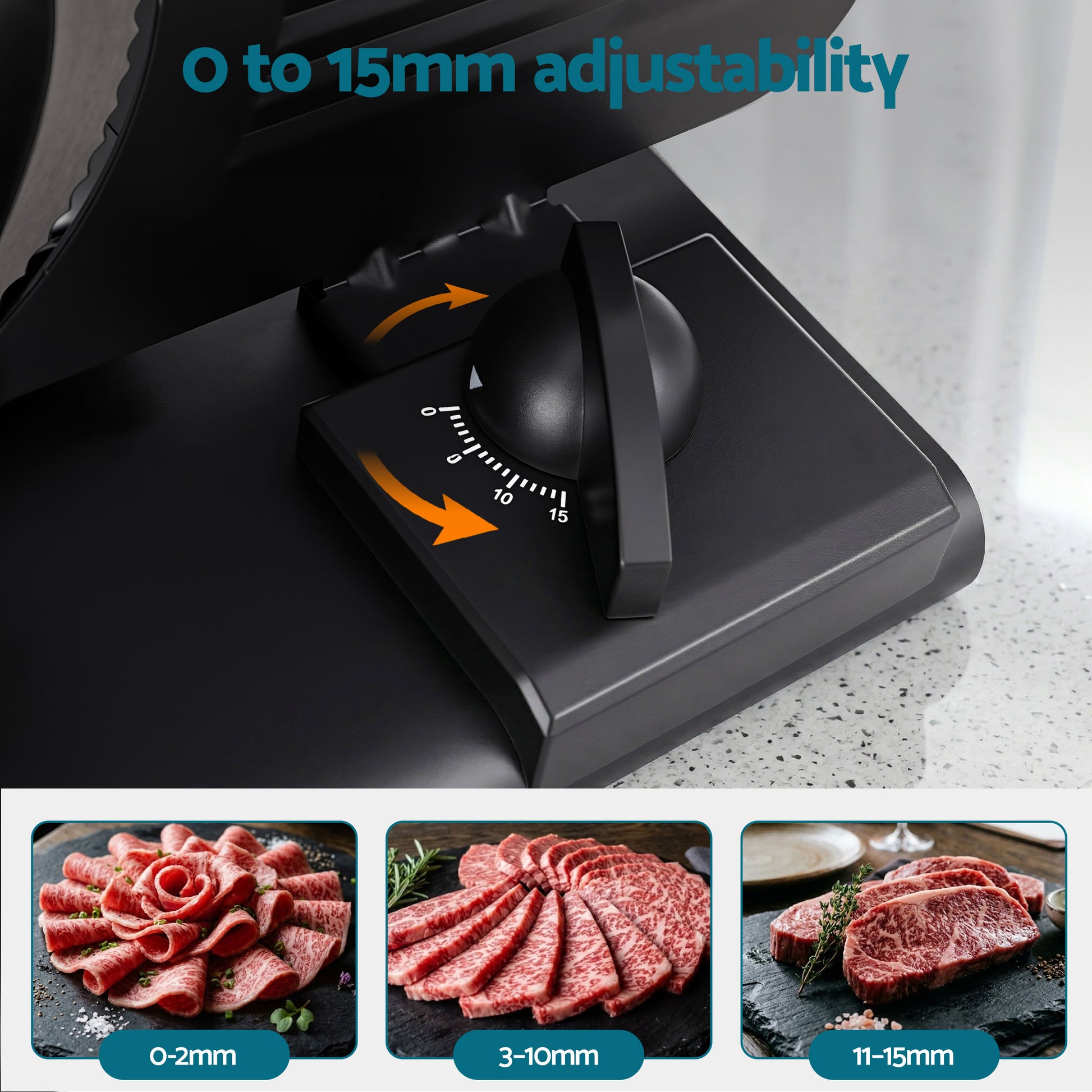 Devanti Meat Slicer Bread Vegetable, 200W Power 0-15mm Adjustable Easy Clean Stable Stainless Steel Blade FS-190-20A-BK