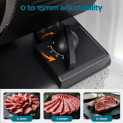 Devanti Meat Slicer Bread Vegetable, 200W Power 0-15mm Adjustable Easy Clean Stable Stainless Steel Blade Food Slicer for Kitchen Commercial, Black