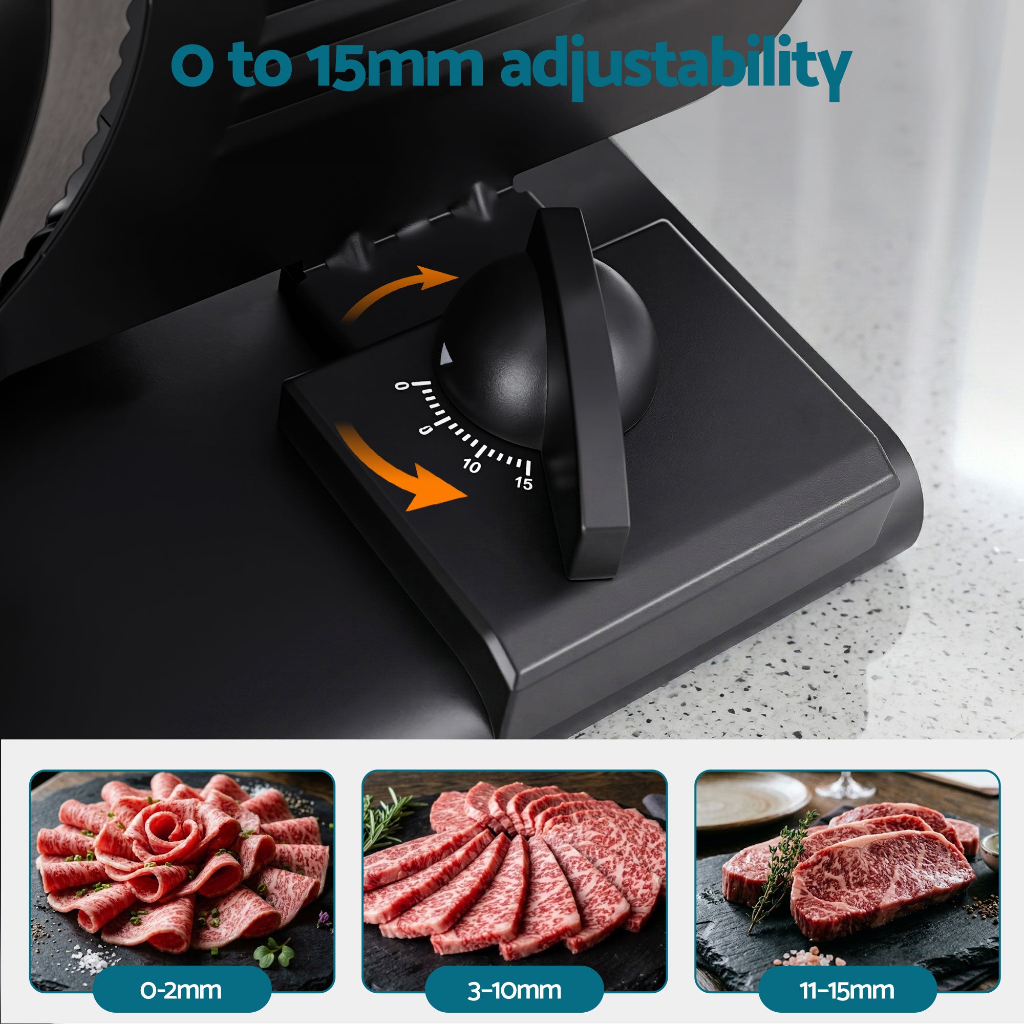 Devanti Meat Slicer Bread Vegetable, 200W Power 0-15mm Adjustable Easy Clean Stable Stainless Steel Blade Food Slicer for Kitchen Commercial, Black
