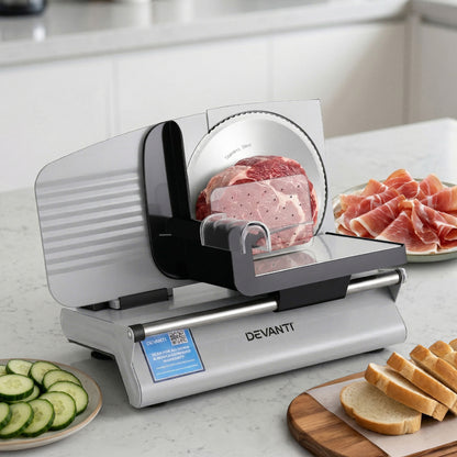 Devanti Meat Slicer Bread Vegetable, 200W Power 0-15mm Adjustable Easy Clean Stable Stainless Steel Blade FS-190-20A-SS