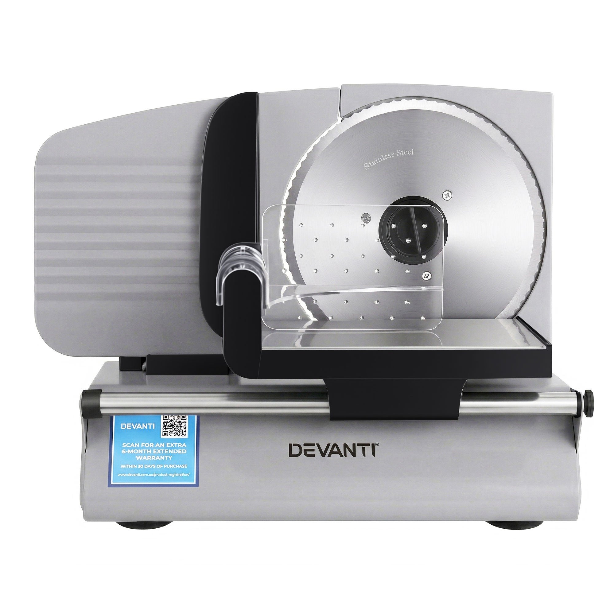 Devanti Meat Slicer Bread Vegetable, 200W Power 0-15mm Adjustable Easy Clean Stable Stainless Steel Blade Food Slicer for Kitchen Commercial, Silver