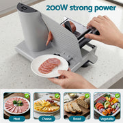 Devanti Meat Slicer Bread Vegetable, 200W Power 0-15mm Adjustable Easy Clean Stable Stainless Steel Blade Food Slicer for Kitchen Commercial, Silver