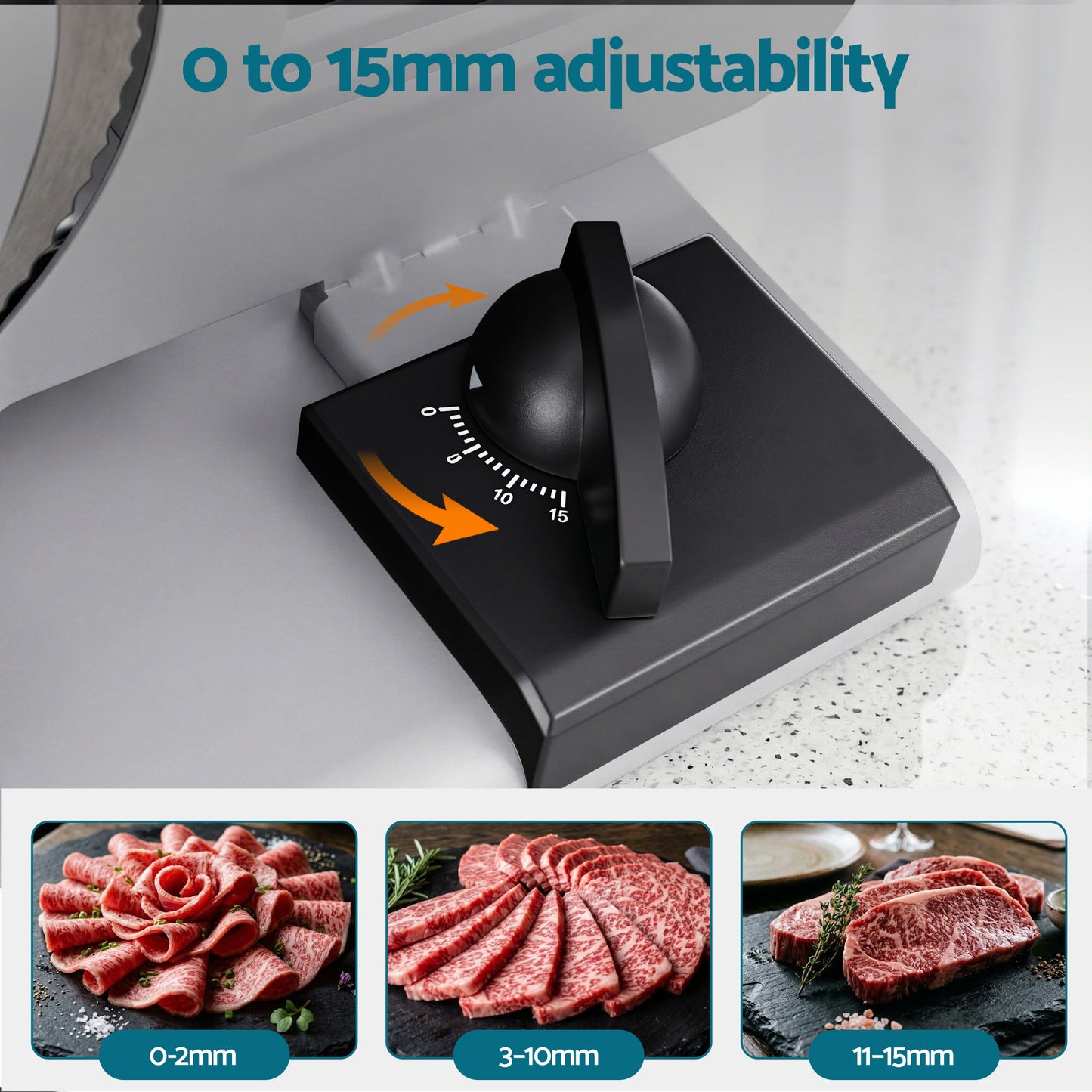 Devanti Meat Slicer Bread Vegetable, 200W Power 0-15mm Adjustable Easy Clean Stable Stainless Steel Blade FS-190-20A-SS