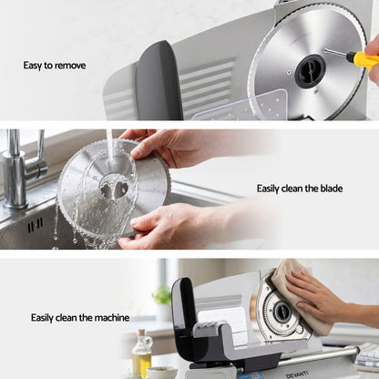 Devanti Meat Slicer Bread Vegetable, 200W Power 0-15mm Adjustable Easy Clean Stable Stainless Steel Blade FS-190-20A-SS