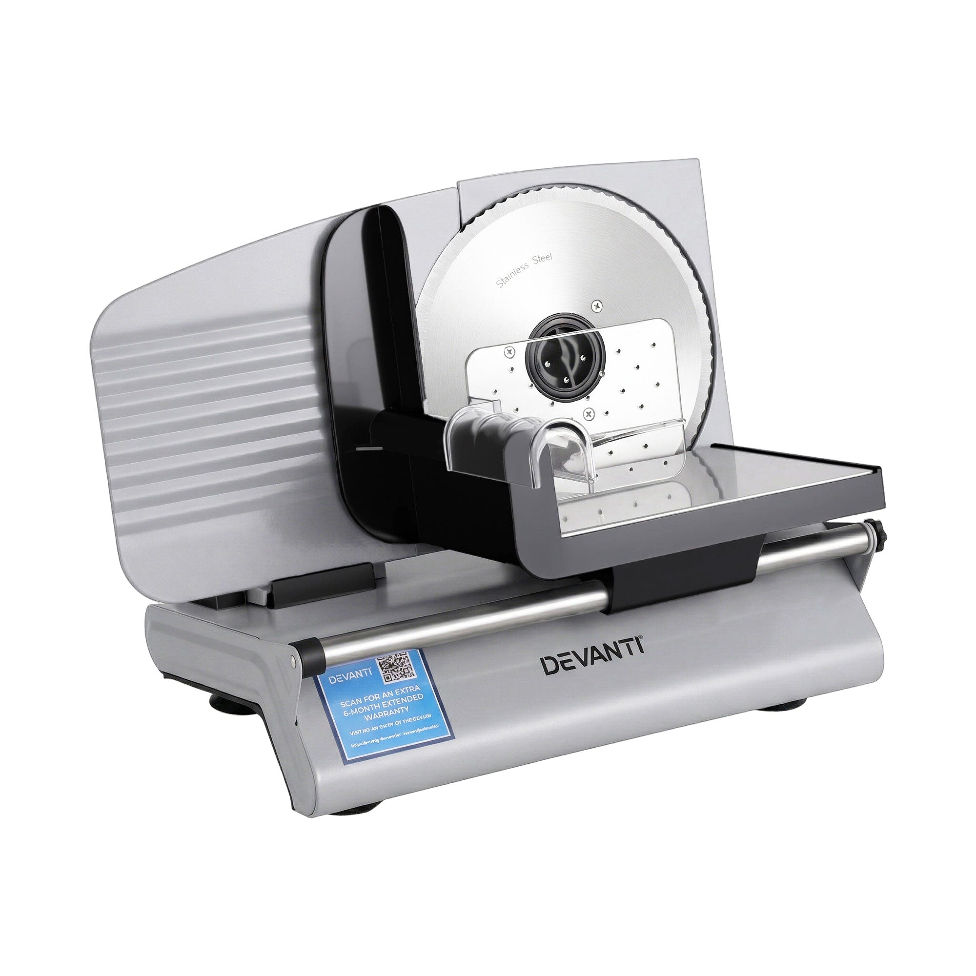 Devanti Meat Slicer Bread Vegetable, 200W Power 0-15mm Adjustable Easy Clean Stable Stainless Steel Blade Food Slicer for Kitchen Commercial, Silver