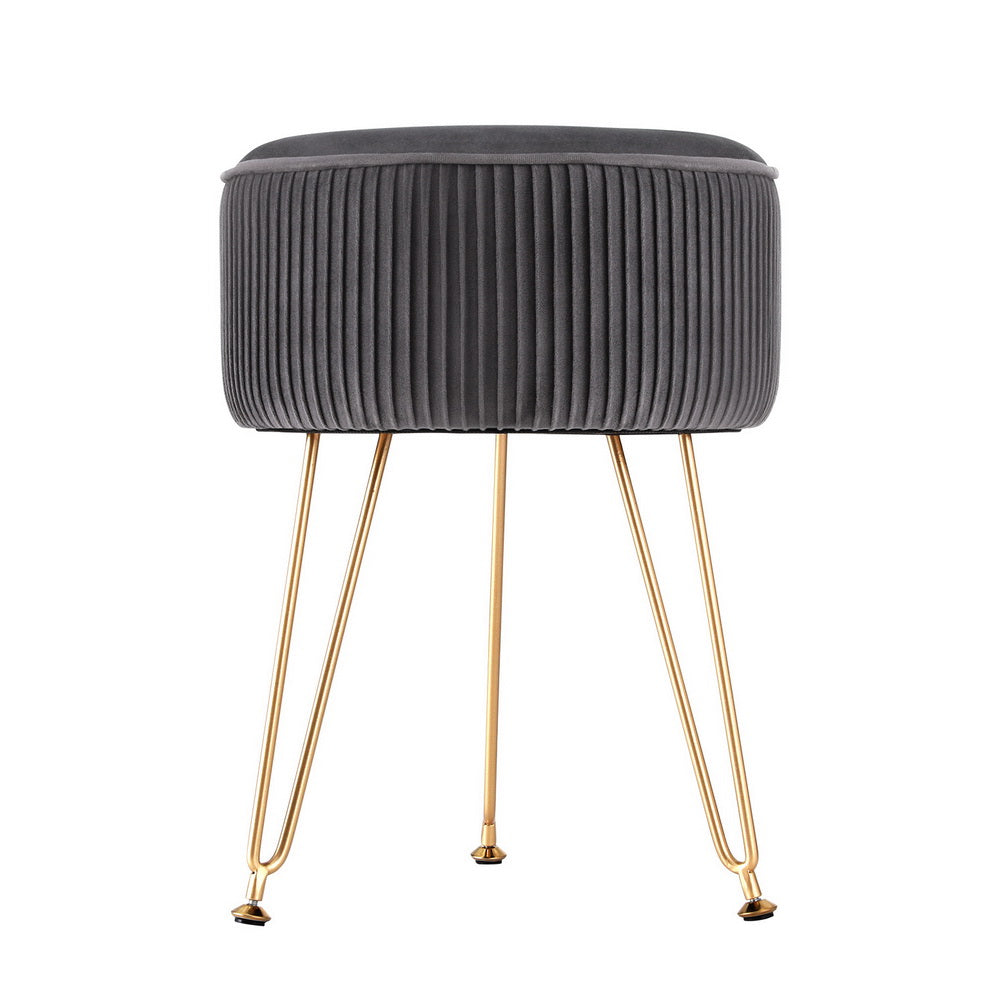 Artiss Ottoman Foot Stool Vanity Velvet Round Grey FS-B-02-VEL-GY