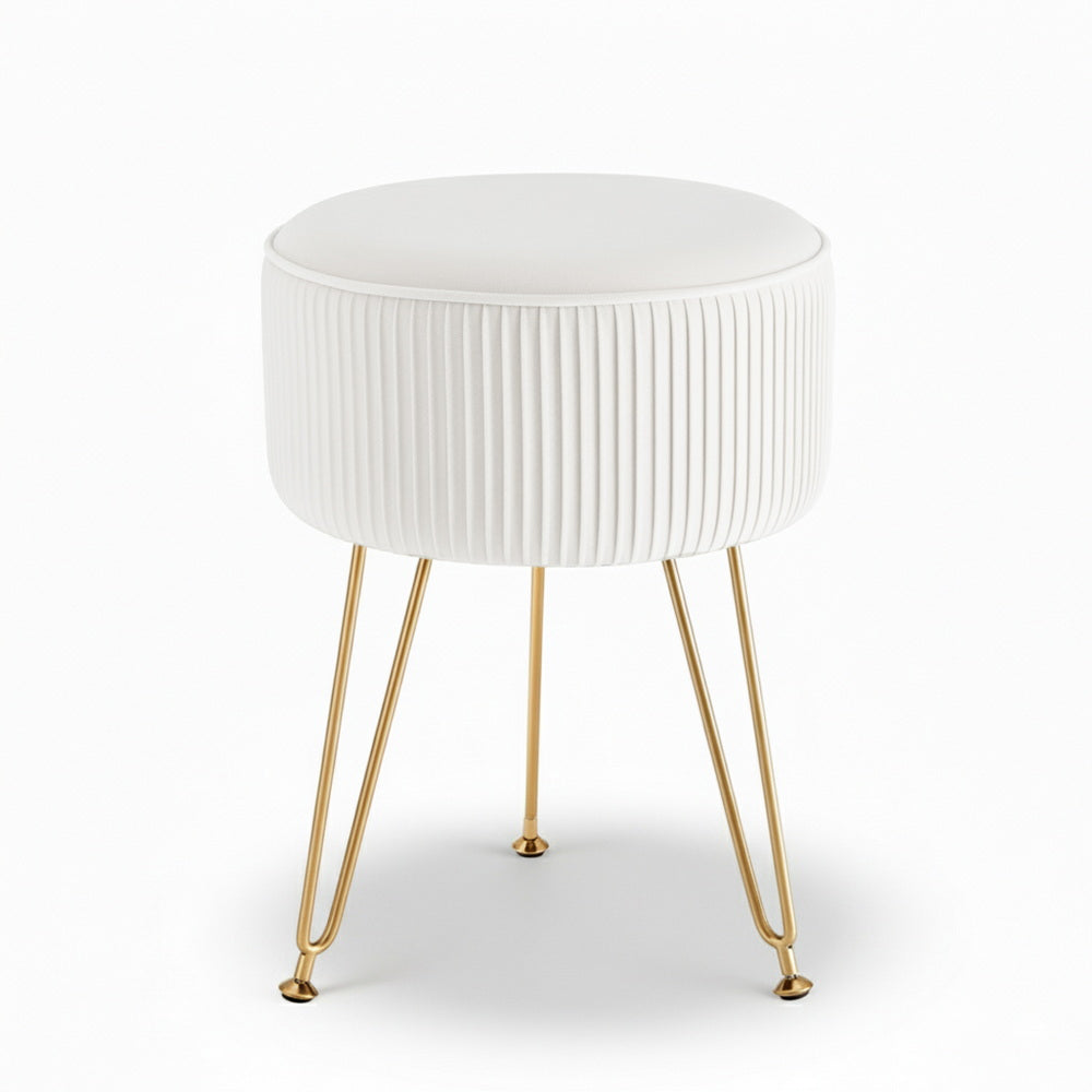 Artiss Ottoman Foot Stool Vanity Velvet Round White FS-B-02-VEL-WH