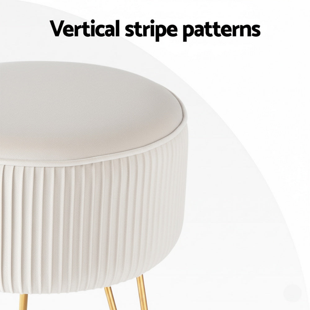 Artiss Ottoman Foot Stool Vanity Velvet Round White FS-B-02-VEL-WH