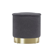 Artiss Ottoman Foot Stool Round Teddy Fabric Charcoal FS-B-1229A-TED-CH