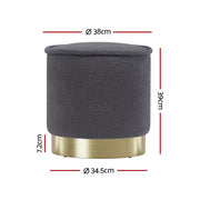 Artiss Ottoman Foot Stool Round Teddy Fabric Charcoal FS-B-1229A-TED-CH