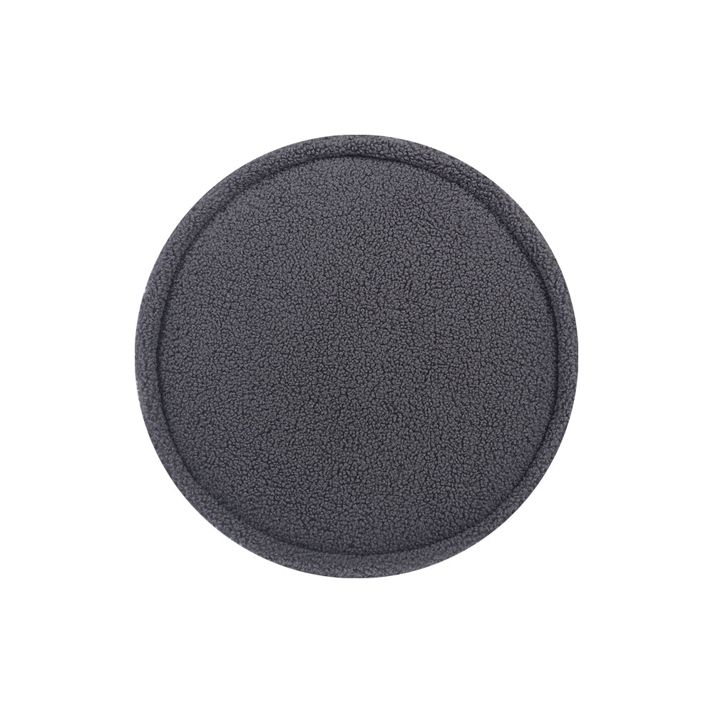 Artiss Ottoman Foot Stool Round Teddy Fabric Charcoal FS-B-1229A-TED-CH