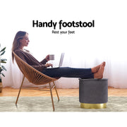 Artiss Ottoman Foot Stool Round Teddy Fabric Charcoal FS-B-1229A-TED-CH