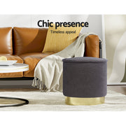 Artiss Ottoman Foot Stool Round Teddy Fabric Charcoal FS-B-1229A-TED-CH