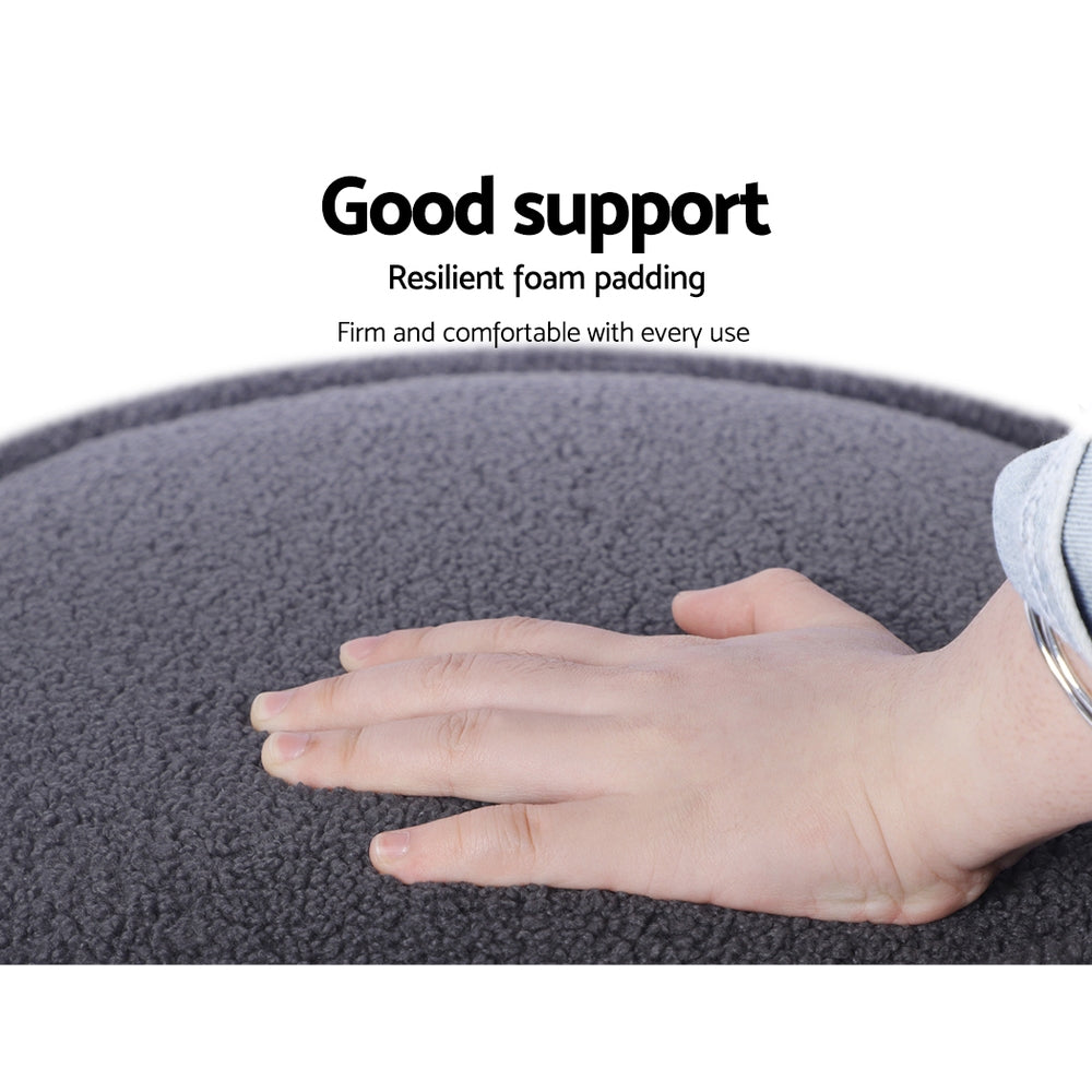 Artiss Ottoman Foot Stool Round Teddy Fabric Charcoal FS-B-1229A-TED-CH