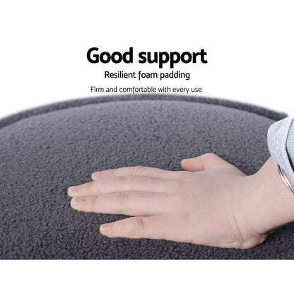 Artiss Ottoman Foot Stool Round Teddy Fabric Charcoal FS-B-1229A-TED-CH