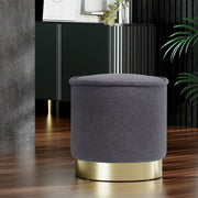 Artiss Ottoman Foot Stool Round Teddy Fabric Charcoal FS-B-1229A-TED-CH