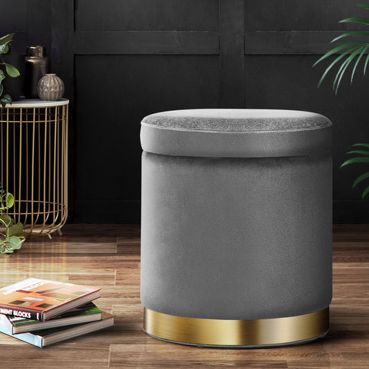 Artiss Ottoman Storage Foot Stool Round Velvet Charcoal FS-B-673-VEL-CH