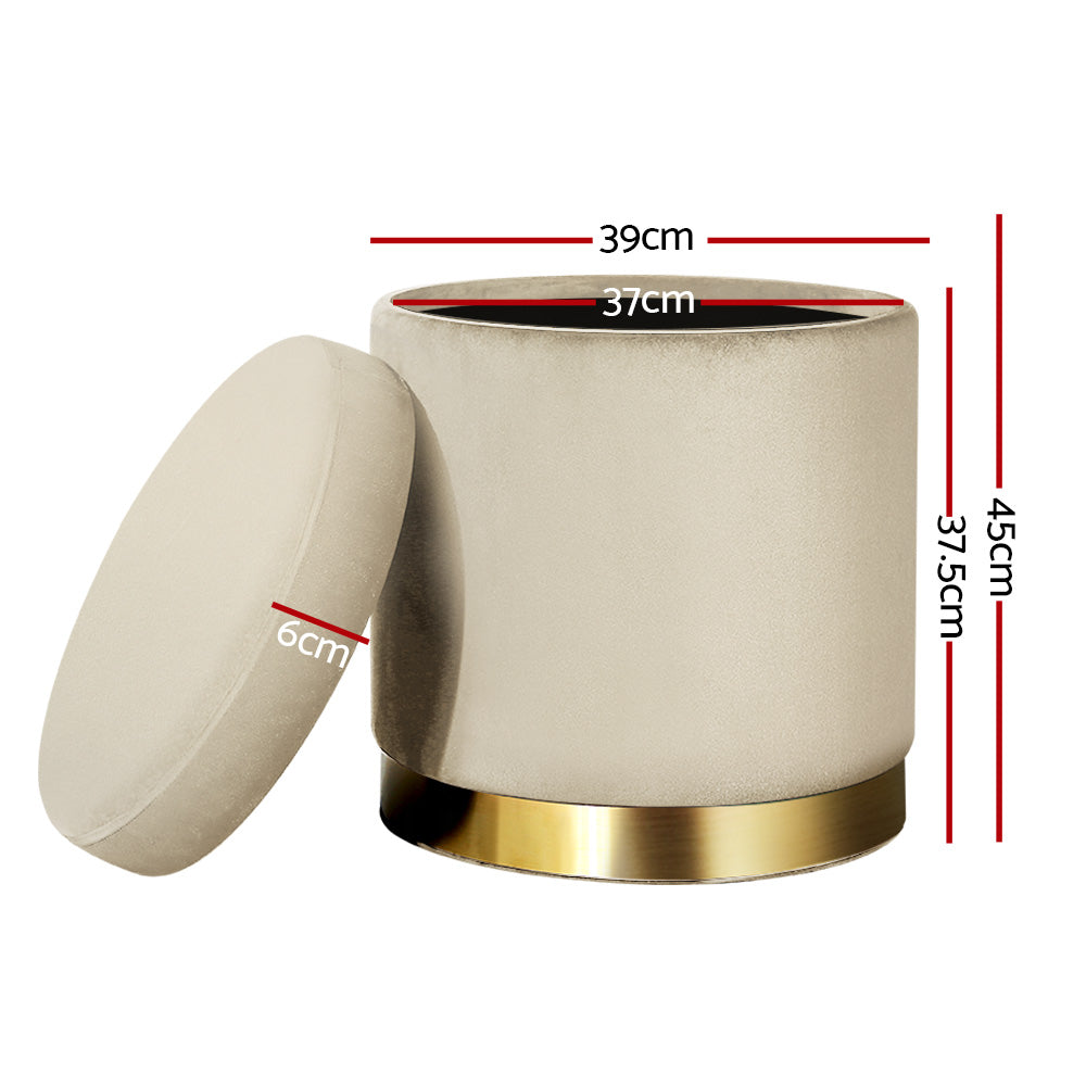 Artiss Ottoman Storage Foot Stool Round Velvet Cream FS-B-673-VEL-CR