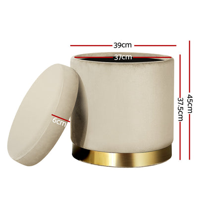 Artiss Ottoman Storage Foot Stool Round Velvet Cream FS-B-673-VEL-CR
