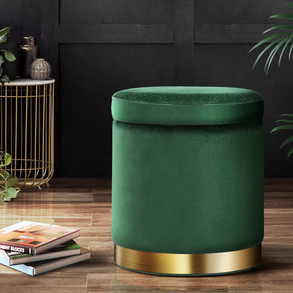 Artiss Ottoman Storage Foot Stool Round Velvet Green FS-B-673-VEL-GN