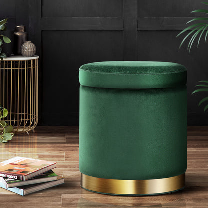 Artiss Ottoman Storage Foot Stool Round Velvet Green FS-B-673-VEL-GN