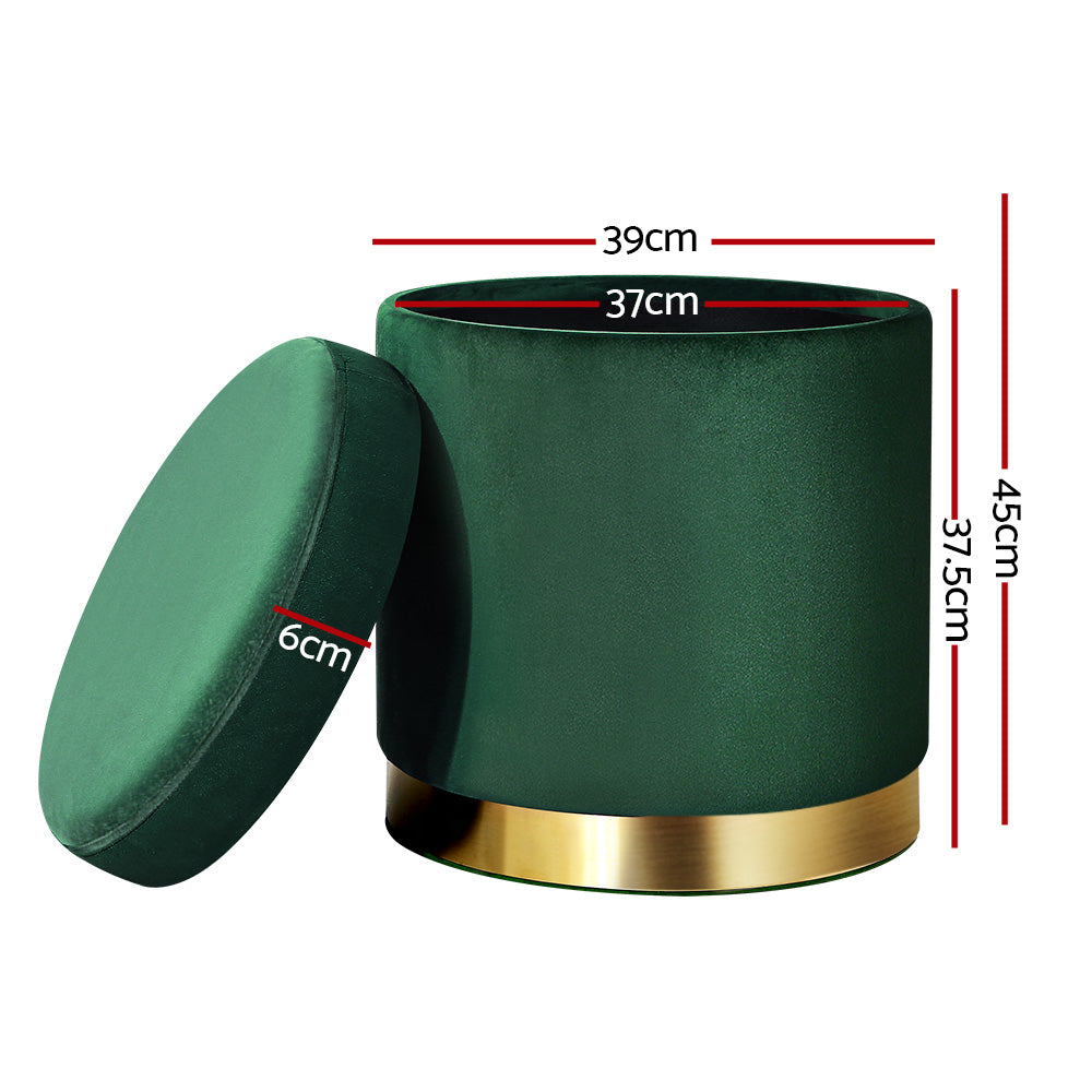 Artiss Ottoman Storage Foot Stool Round Velvet Green FS-B-673-VEL-GN
