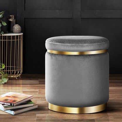Artiss Ottoman Foot Stool Round Velvet Charcoal FS-B-675-VEL-CH