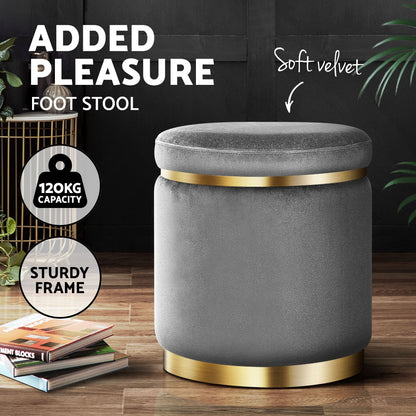 Artiss Ottoman Foot Stool Round Velvet Charcoal FS-B-675-VEL-CH