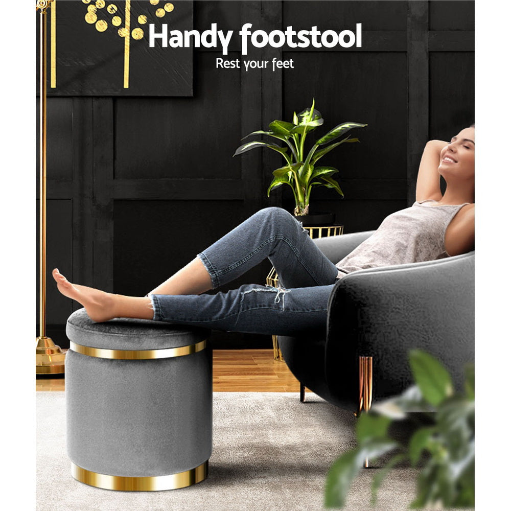 Artiss Ottoman Foot Stool Round Velvet Charcoal FS-B-675-VEL-CH