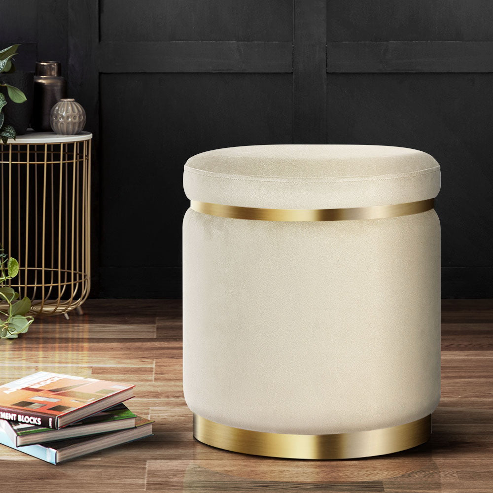 Artiss Ottoman Foot Stool Round Velvet Cream FS-B-675-VEL-CR