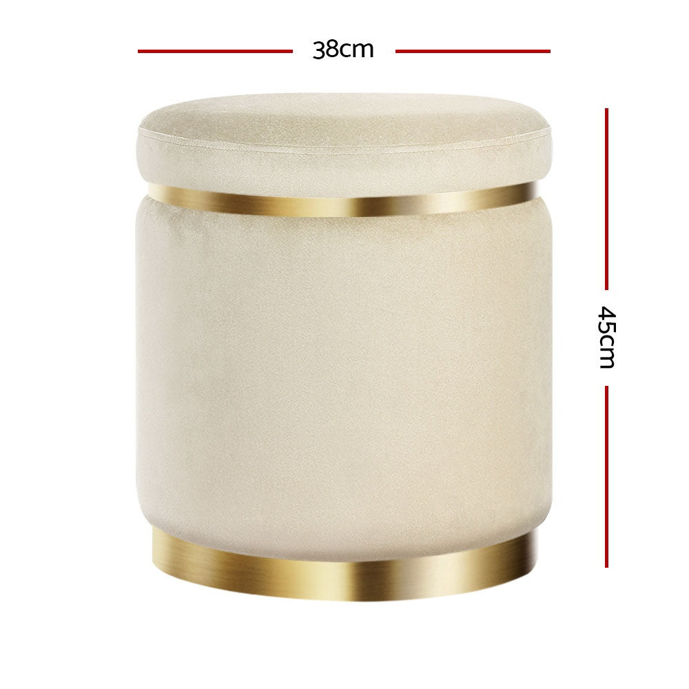 Artiss Ottoman Foot Stool Round Velvet Cream FS-B-675-VEL-CR