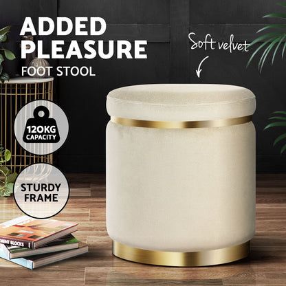 Artiss Ottoman Foot Stool Round Velvet Cream FS-B-675-VEL-CR