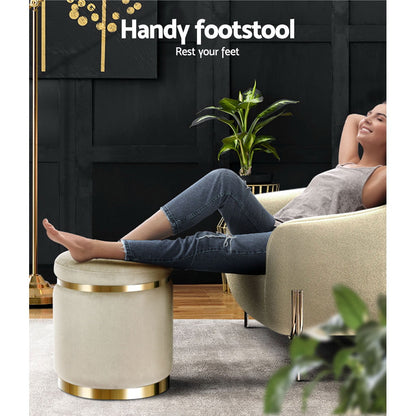 Artiss Ottoman Foot Stool Round Velvet Cream FS-B-675-VEL-CR