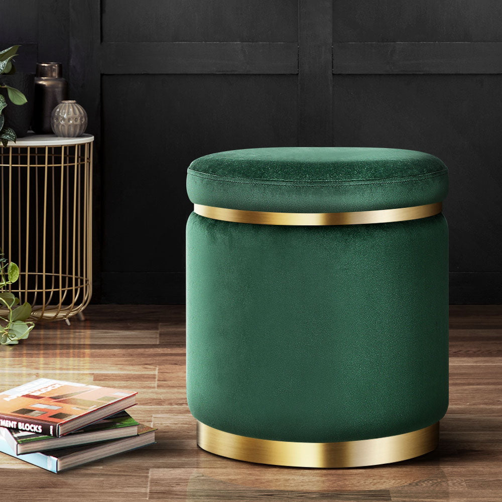 Artiss Ottoman Foot Stool Round Velvet Green FS-B-675-VEL-GN