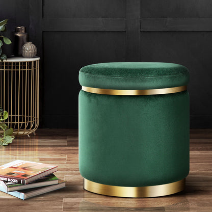 Artiss Ottoman Foot Stool Round Velvet Green FS-B-675-VEL-GN