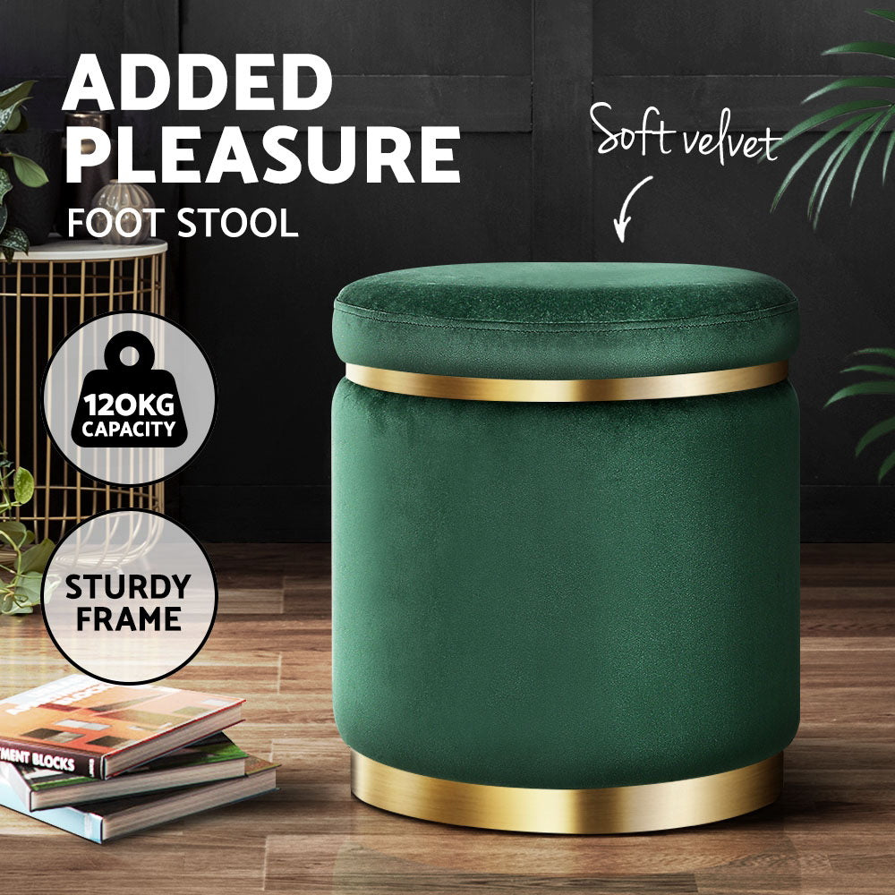 Artiss Ottoman Foot Stool Round Velvet Green FS-B-675-VEL-GN