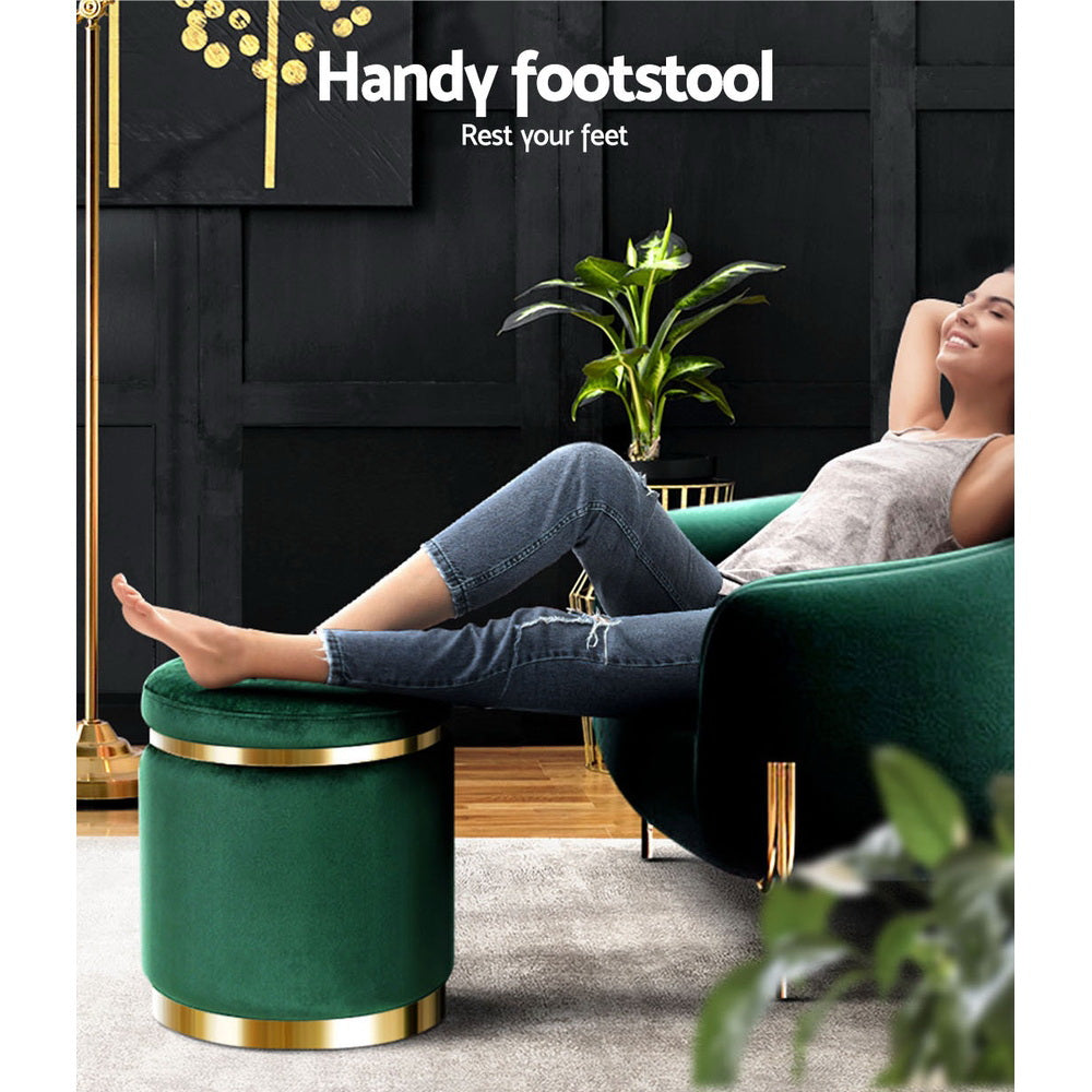 Artiss Ottoman Foot Stool Round Velvet Green FS-B-675-VEL-GN