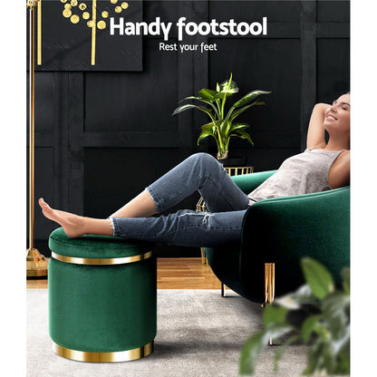 Artiss Ottoman Foot Stool Round Velvet Green FS-B-675-VEL-GN