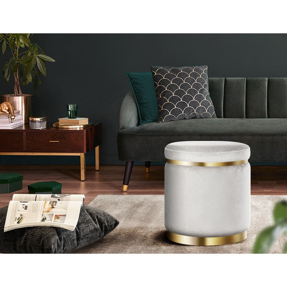 Artiss Ottoman Foot Stool Round Velvet Grey FS-B-675-VEL-GY