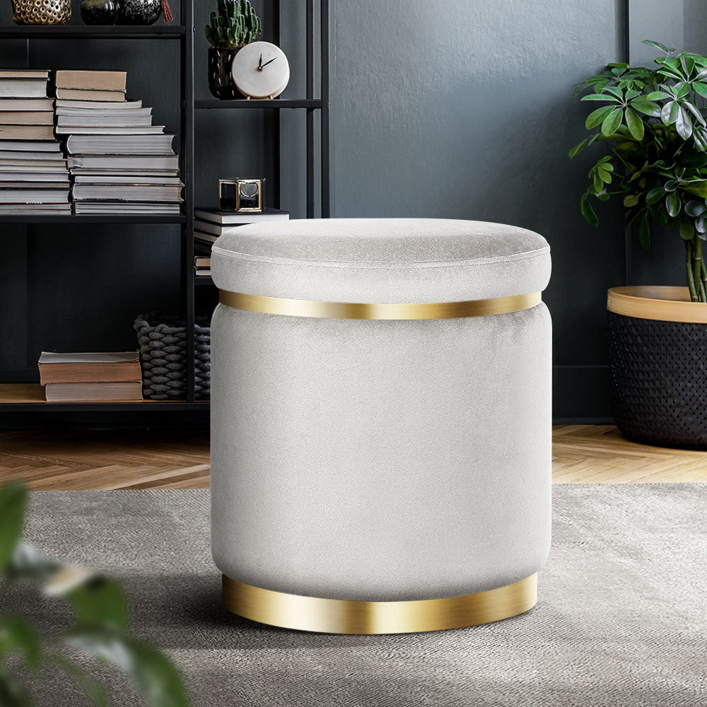 Artiss Ottoman Foot Stool Round Velvet Grey FS-B-675-VEL-GY