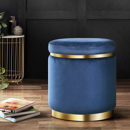 Artiss Ottoman Foot Stool Round Velvet Navy FS-B-675-VEL-NA