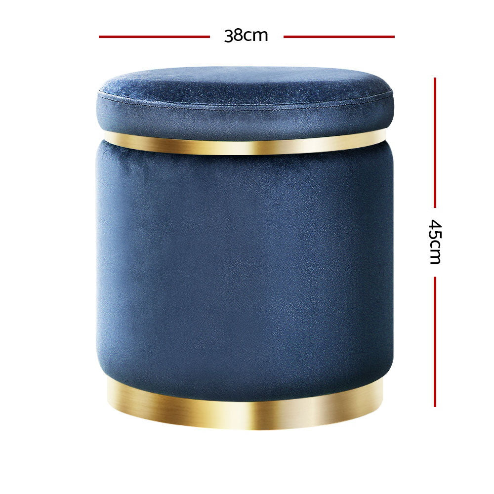 Artiss Ottoman Foot Stool Round Velvet Navy FS-B-675-VEL-NA