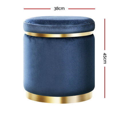 Artiss Ottoman Foot Stool Round Velvet Navy FS-B-675-VEL-NA