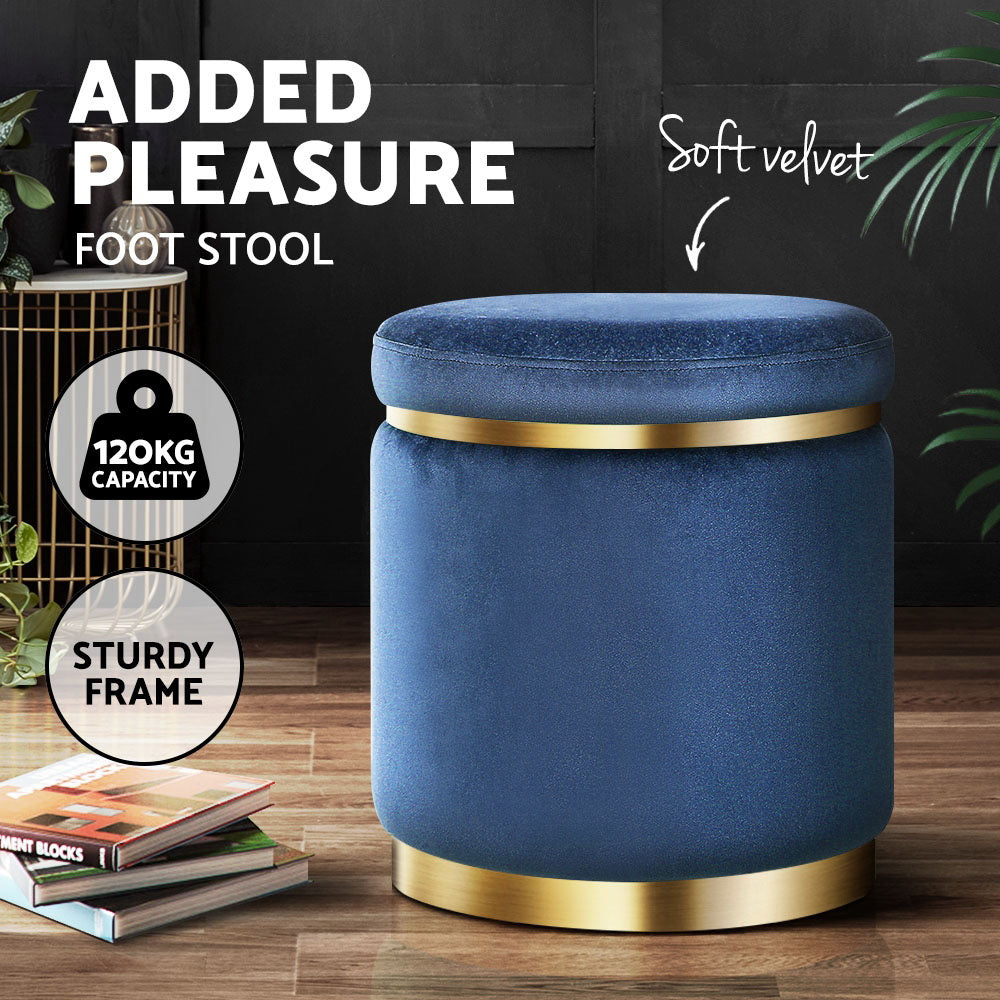Artiss Ottoman Foot Stool Round Velvet Navy FS-B-675-VEL-NA